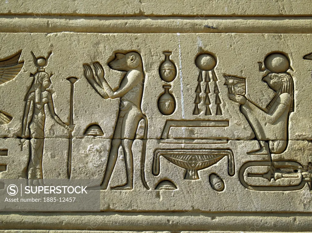 Egypt, , Dendara, Temple of Hathor - close up of bas-relief