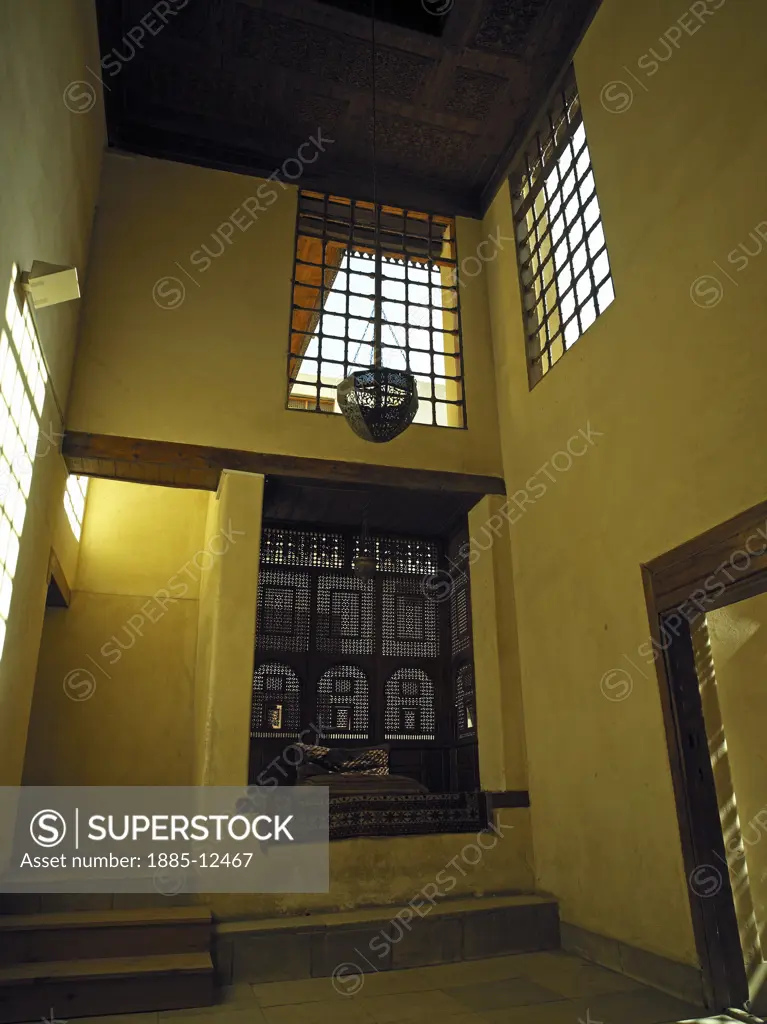 Egypt, , Cairo, Window seat inside Beit as-Suhaymi - traditional family mansion  