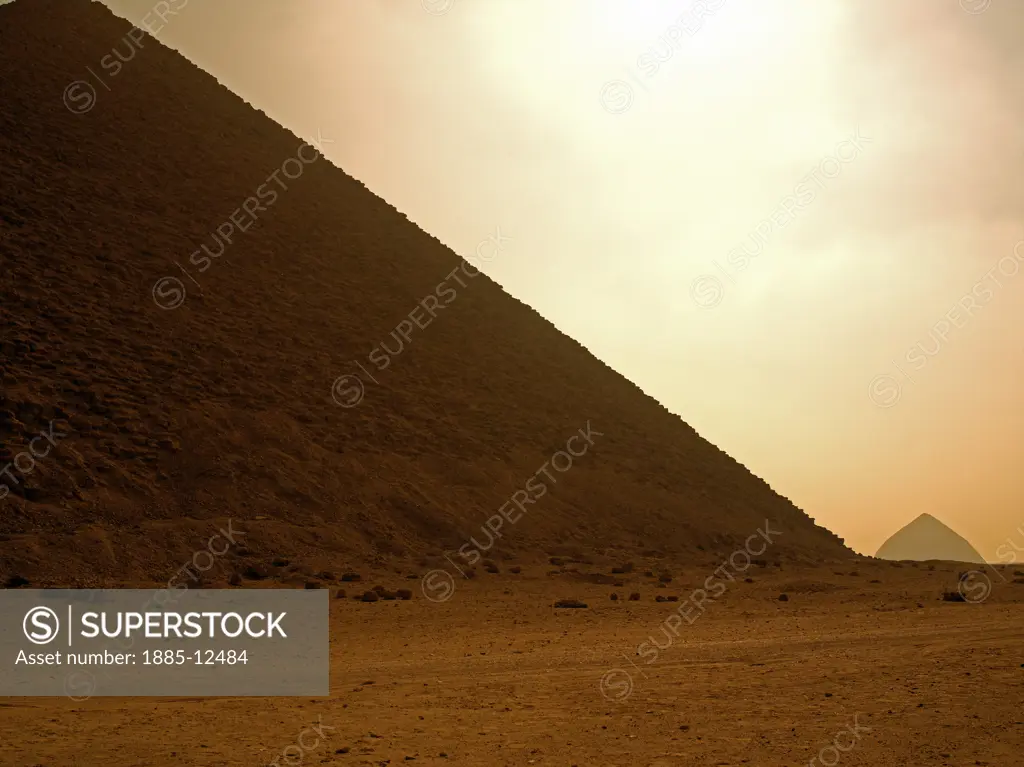 Egypt, , Dahshur, The Red Pyramid and the Bent Pyramid of King Sneferu at dusk