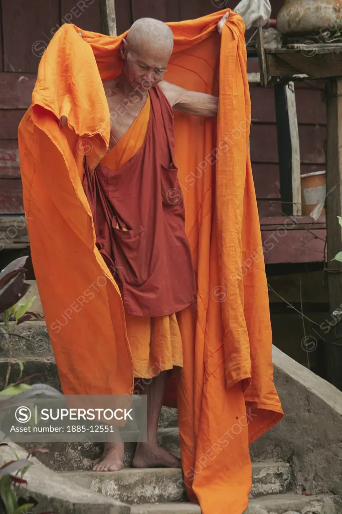 Laos, , General - people, Senior Buddhist monk in orange robes