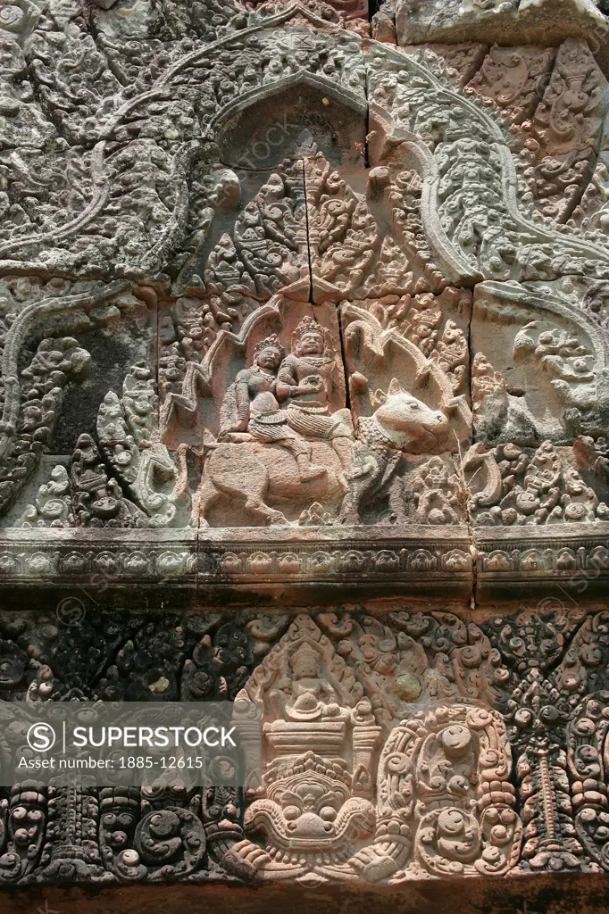 Laos, , Champasak, Carved lintel at Wat Phu