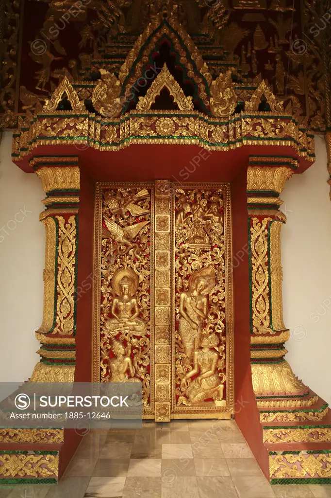 Laos, , Luang Prabang, Richly decorated door of Sala Pha Bang at the Royal Palace Museum