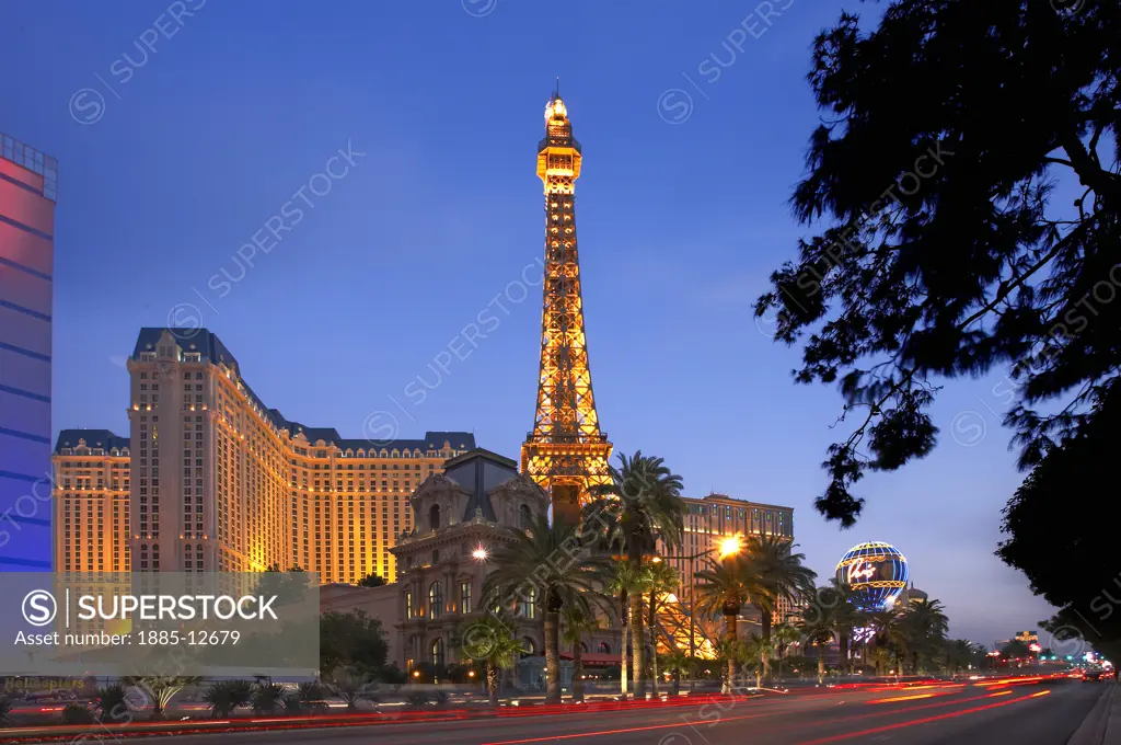 USA, Nevada, Las Vegas, Paris Hotel and Casino at night