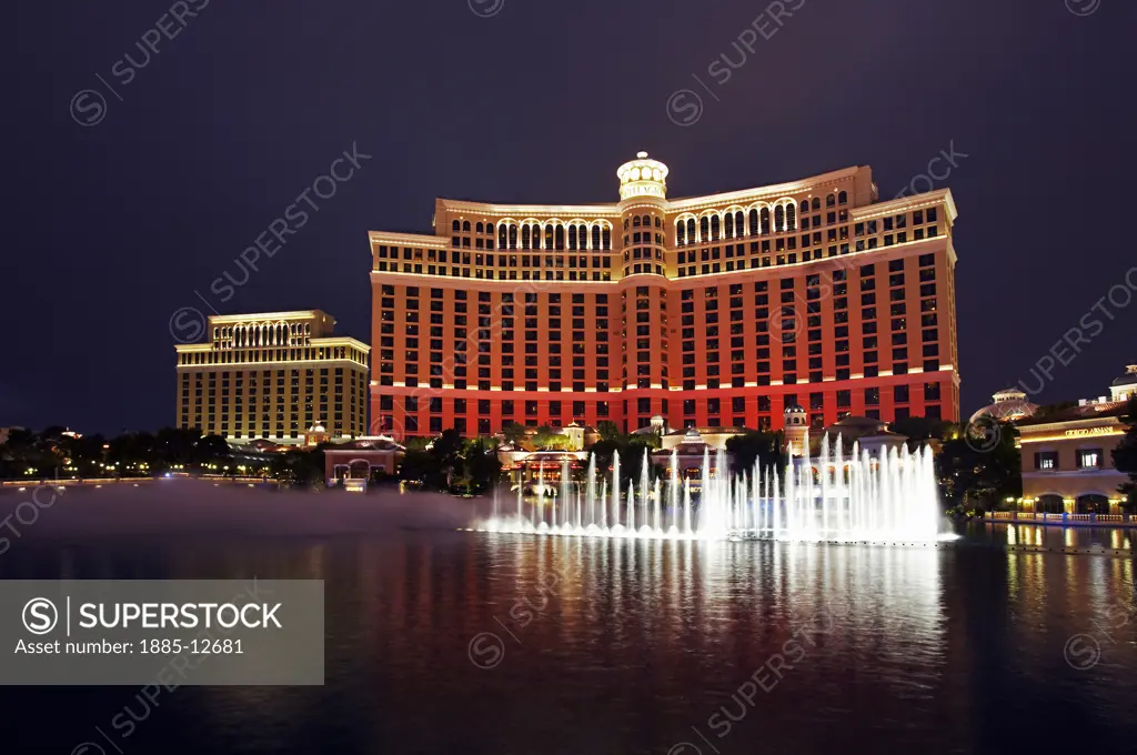 USA, Nevada, Las Vegas, Bellagio Hotel at night