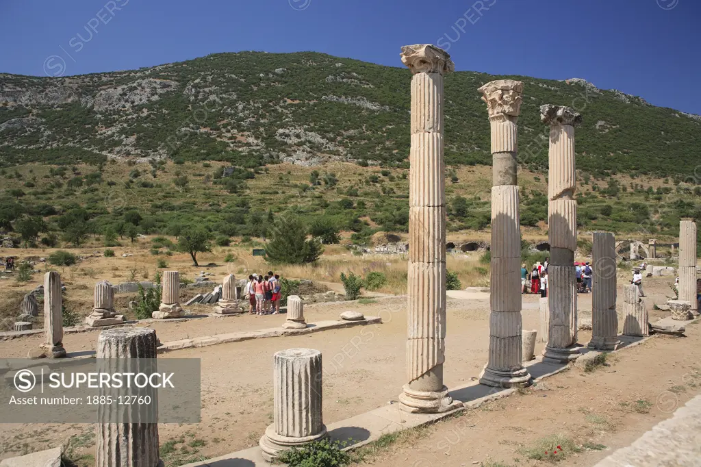 Turkey, Aegean, Ephesus, Ruined Roman pillars
