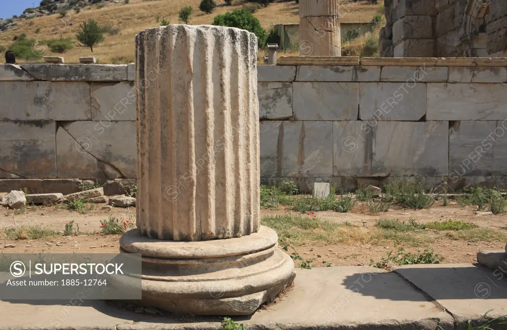 Turkey, Aegean, Ephesus, A ruined Roman pillar