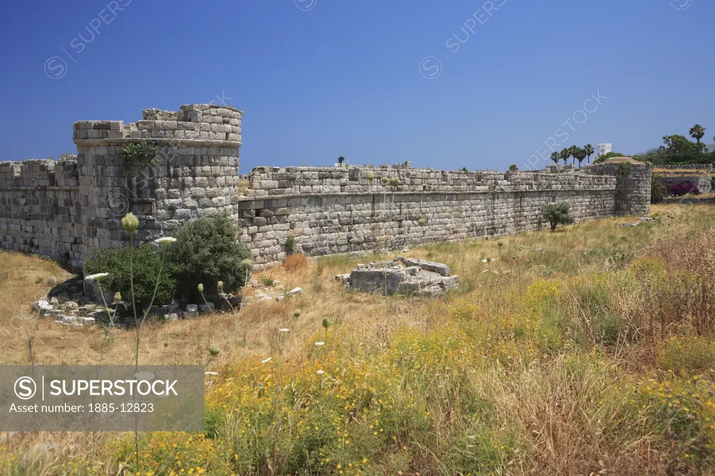 Greek Islands, Kos Island, Kos Town, Old walls of the Castle of the Knights