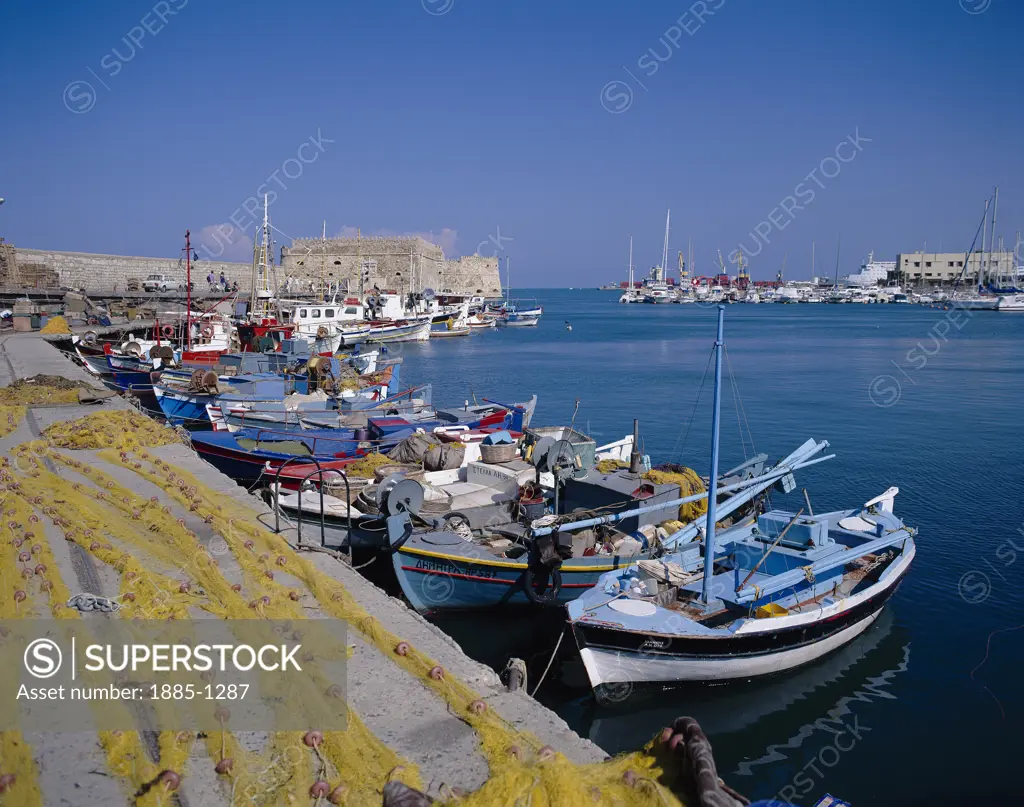 Greek Islands, Crete, Irakleion, Harbour with Boats