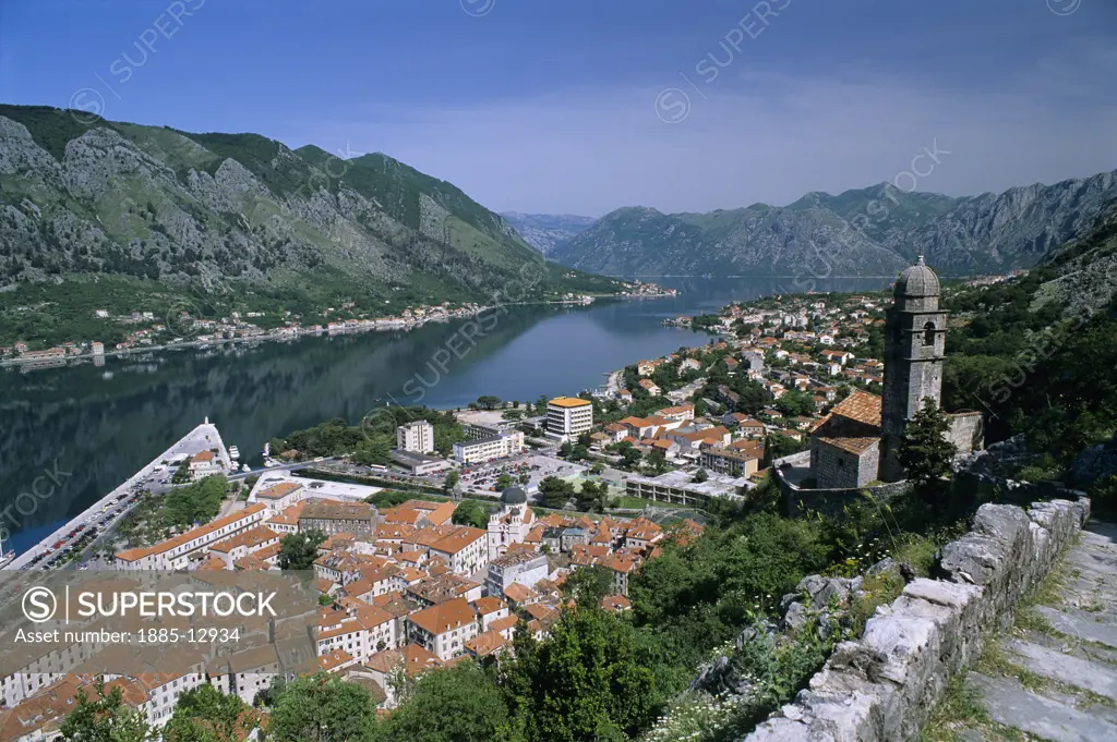 Montenegro, , Kotor, View over old town and bay from Fortress of St Ivan