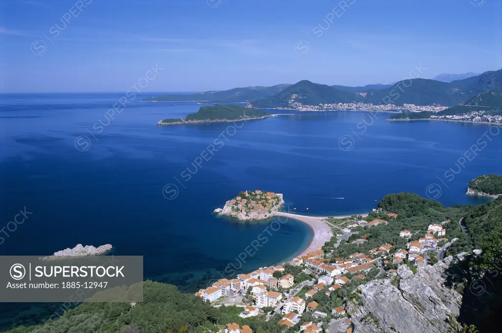 Montenegro, , Sveti Stefan, View over village and bay