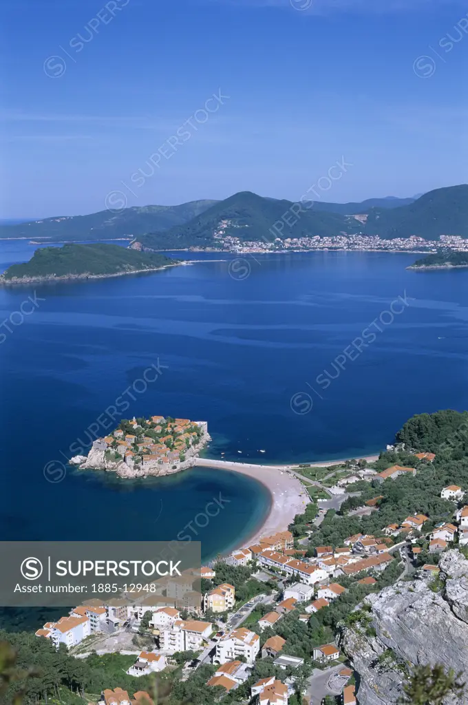 Montenegro, , Sveti Stefan, View over village and bay