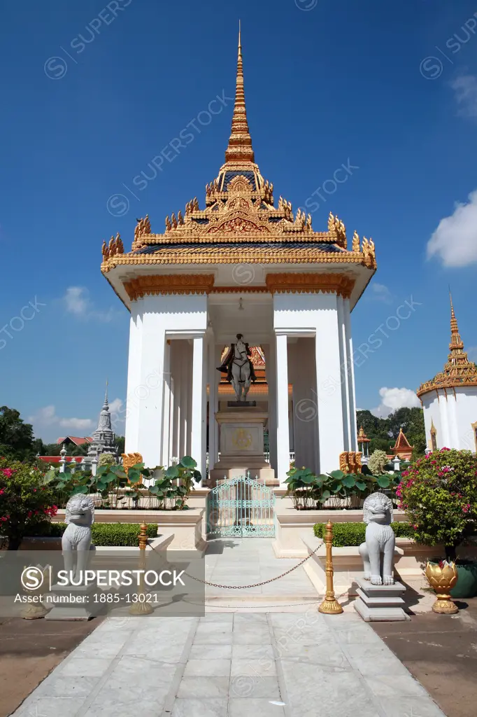 Cambodia, , Phnom Penh, Silver Pagoda at the Royal Palace - statue of King Norodom 