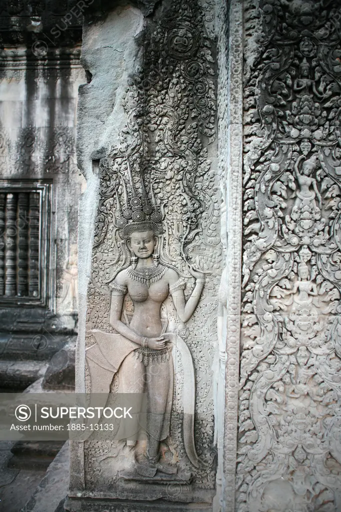 Cambodia, , Siem Reap - near, Apsara bas relief at Angkor Wat