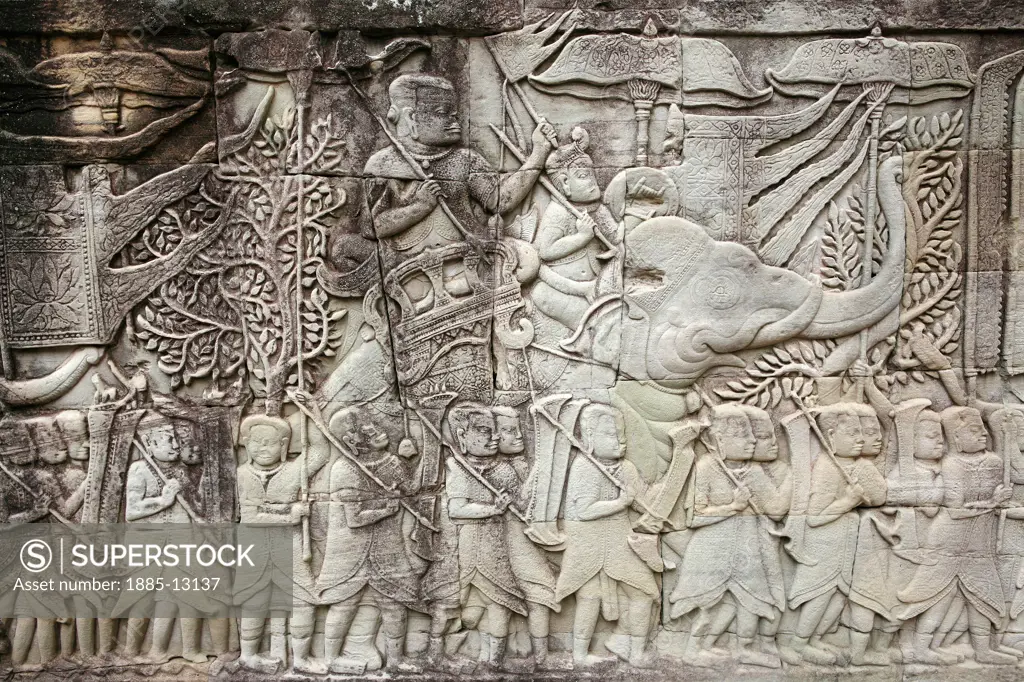 Cambodia, , Siem Reap - near, Angkor Thom - bas relief at the Bayon Temple