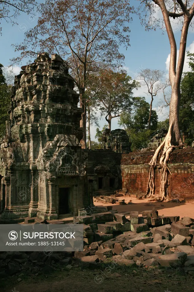 Cambodia, , Siem Reap - near, Exterior of ancient Ta Prohm temple