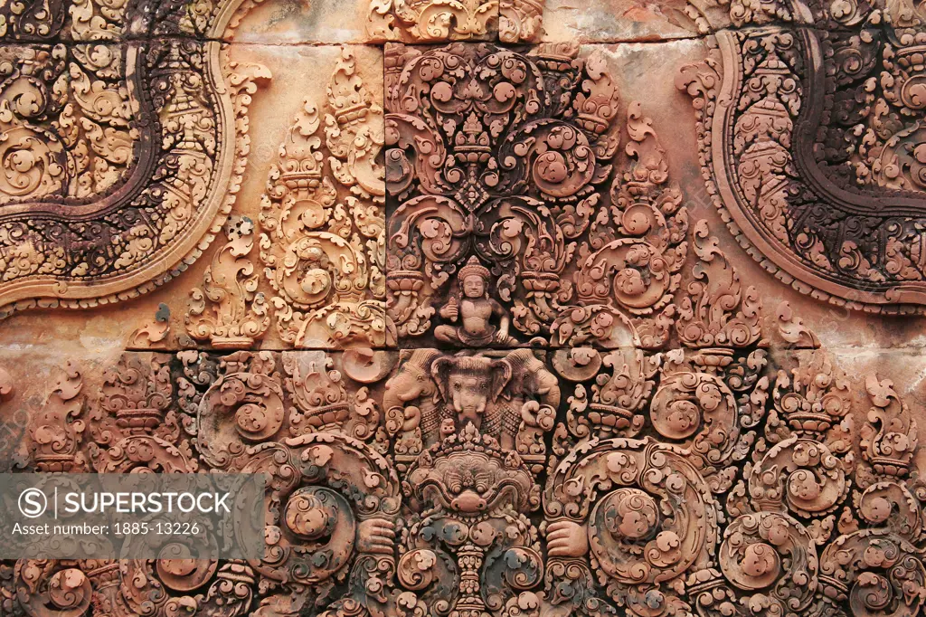 Cambodia, , Siem Reap - near, Detail at Banteay Srei temple