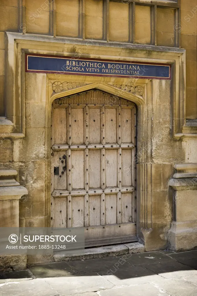 UK - England, Oxfordshire, Oxford, Oxford University - Bodleian Library with Latin inscription over door