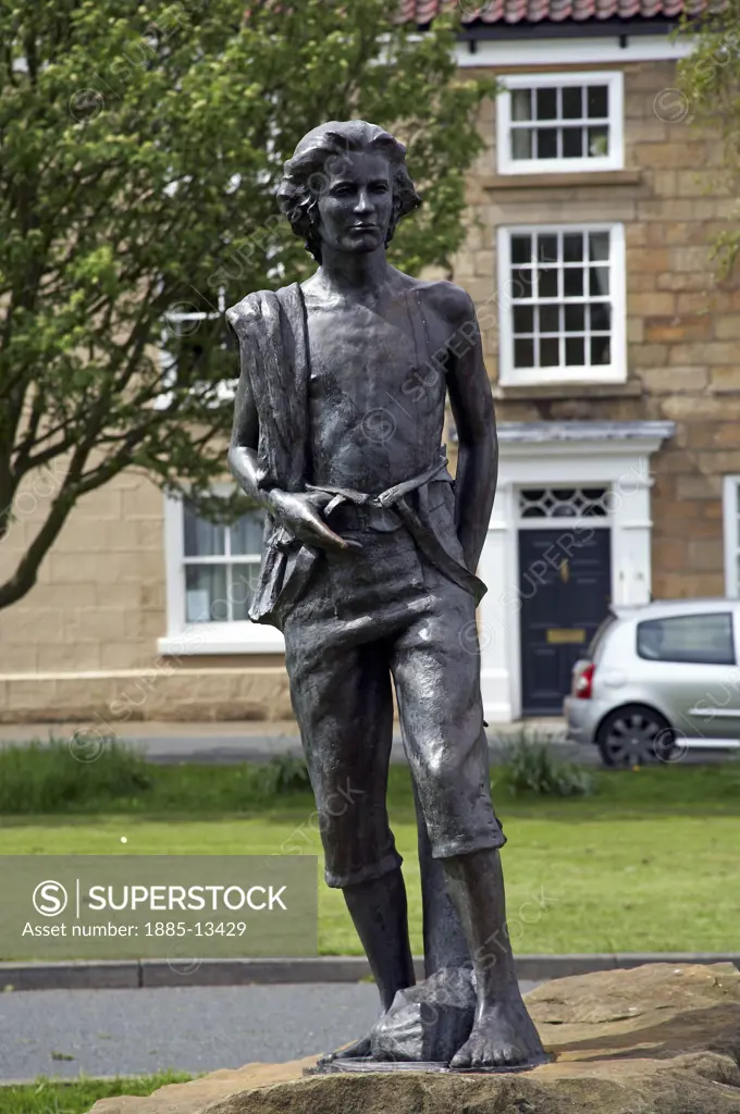 UK - England, Yorkshire, Great Ayton, Statue of the young James Cook on High Green