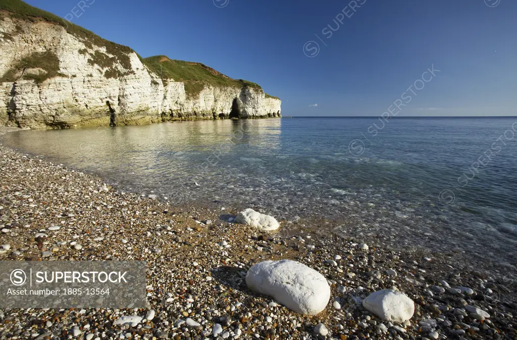 UK - England, Yorkshire, Flamborough Head, North Landing beach and chalk cliffs