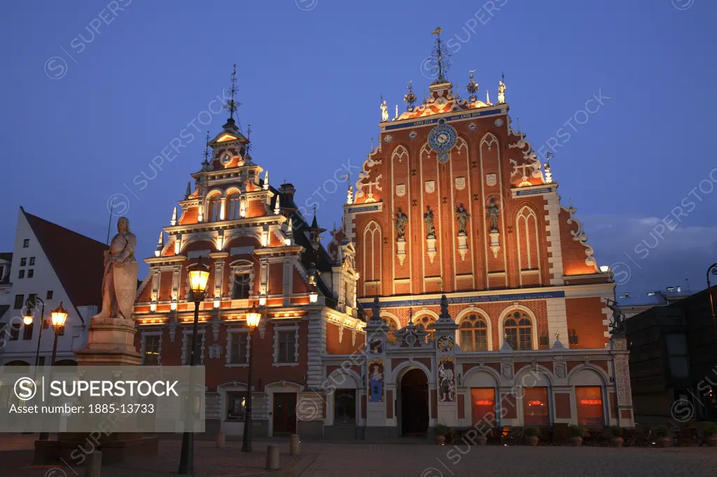 Latvia, , Riga, House of Blackheads in the Old Town at night