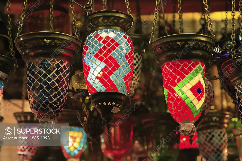 Turkey, Mediterranean, Fethiye, Colourful lights in the bazaar