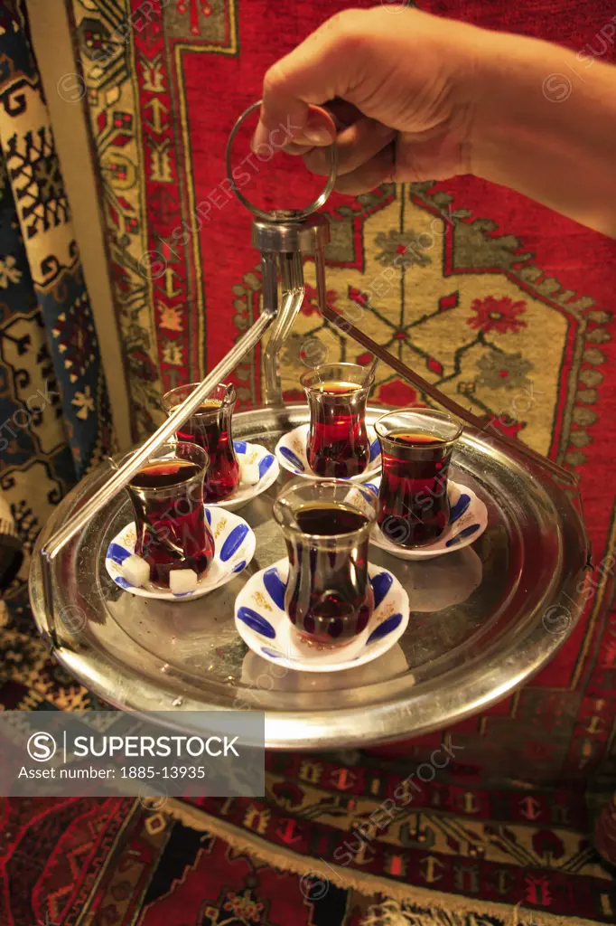 Turkey, Mediterranean, Fethiye, Carpets and apple tea in the bazaar