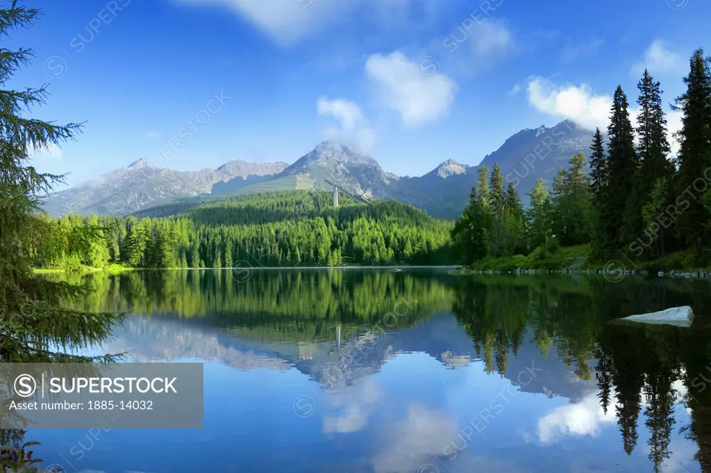 Slovakia, , Tatra Mountains - Szczerbskie Lake, View over lake to mountains