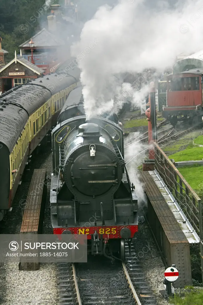 UK - England, Yorkshire, Goathland, Steam train at Goathland Station - North Yorkshire Moors Historic Railway