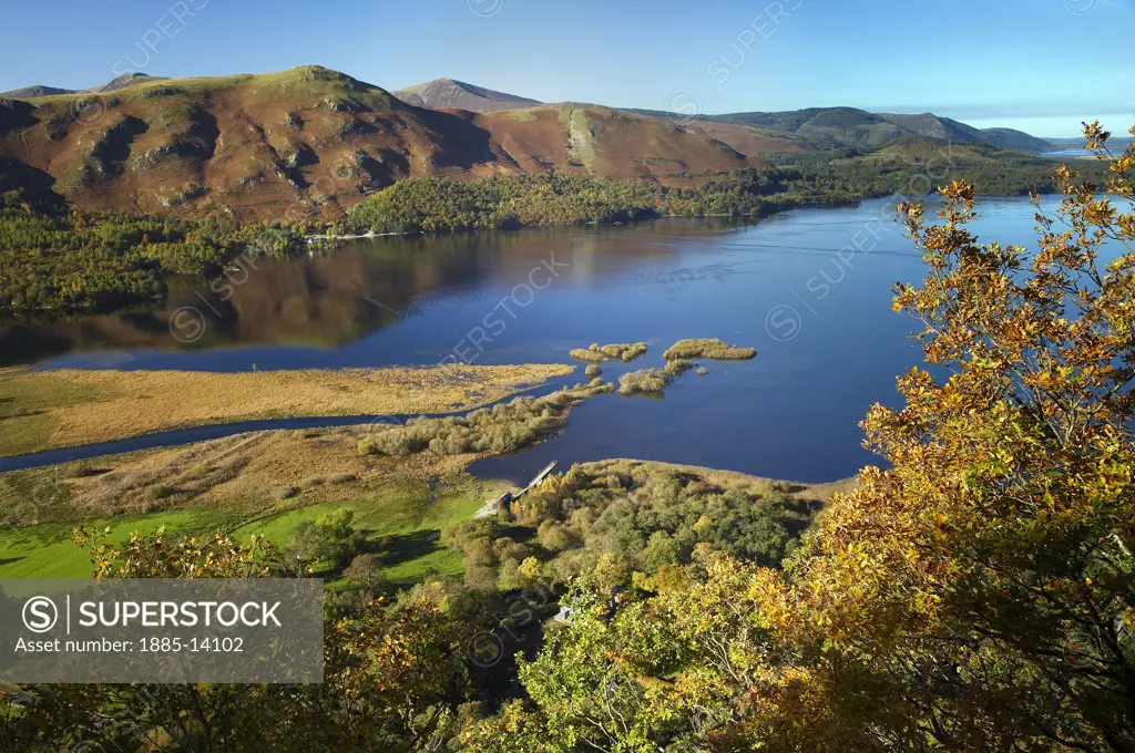 UK - England, Cumbria, Derwentwater, View over lake from Marys Mount in autumn