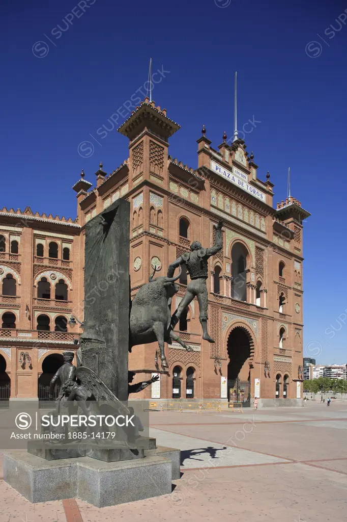 Spain, , Madrid, Bullring - Plaza Monumental de las Ventas with bullfight statue 