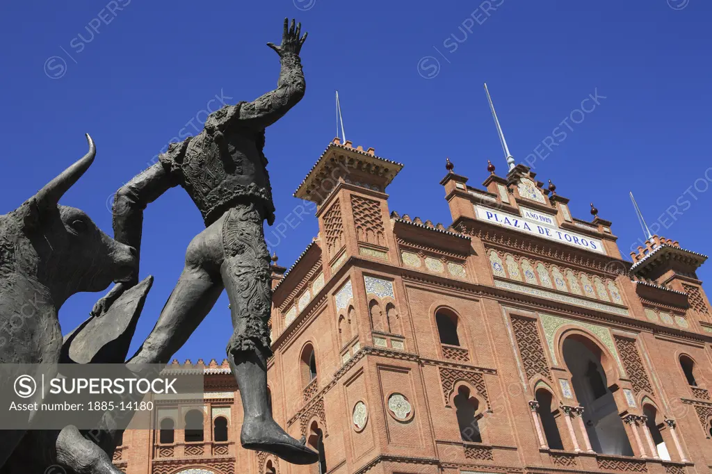 Spain, , Madrid, Bullring - Plaza Monumental de las Ventas with bullfight statue 