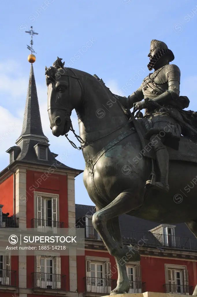 Spain, , Madrid, Plaza Mayor - Felipe III statue