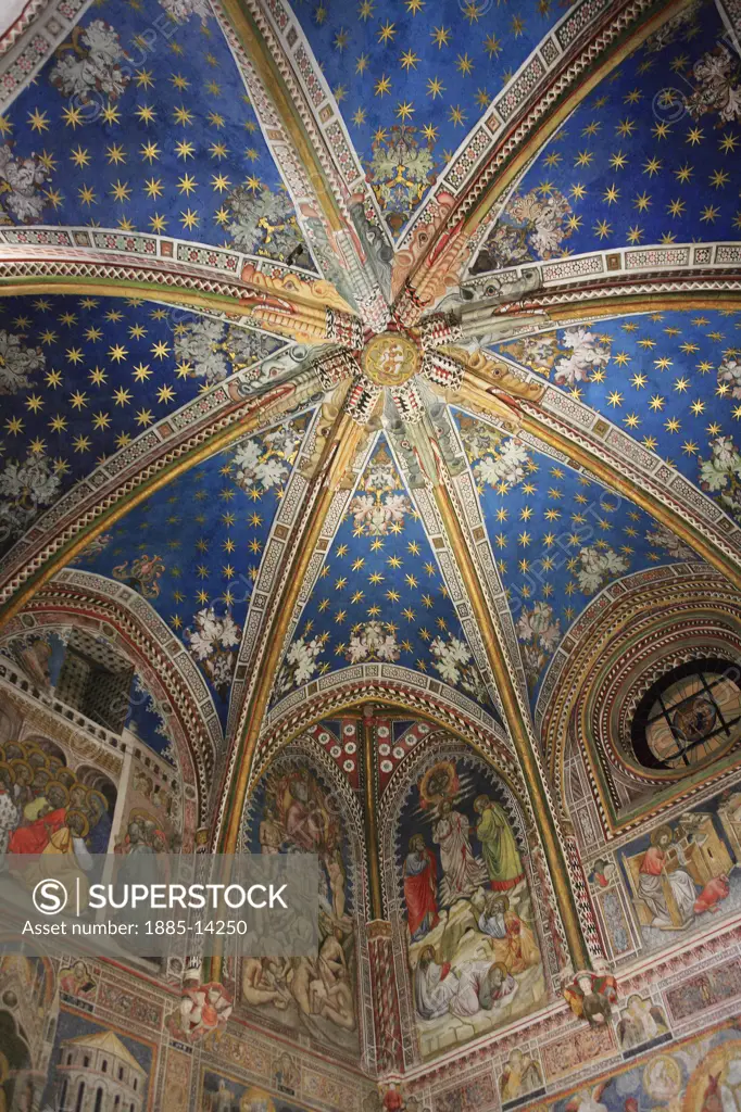 Spain, Castilla-La Mancha, Toledo, Cathedral interior - ceiling decor of Puerta del Perdon