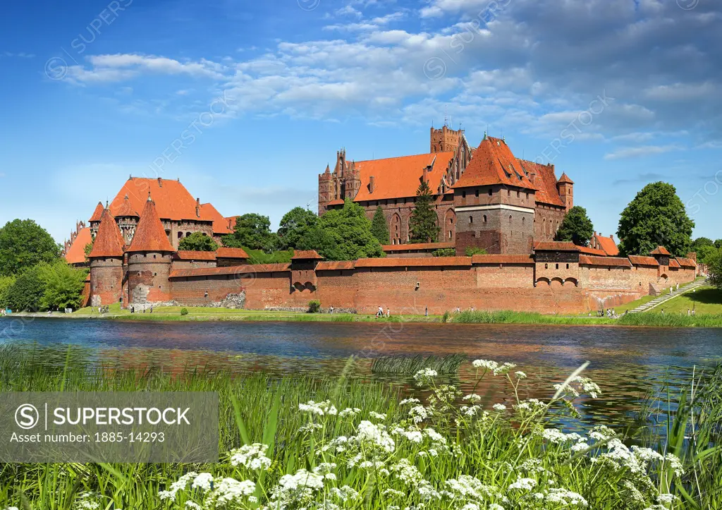 Poland, , Malbork, Castle Marienburg and River Nogat