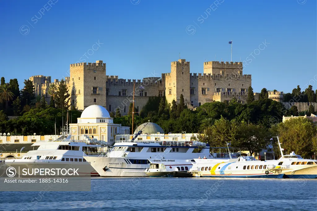 Greek Islands, Rhodes Island, Rhodes Town, Mandraki Harbour and the Castle of the Knights