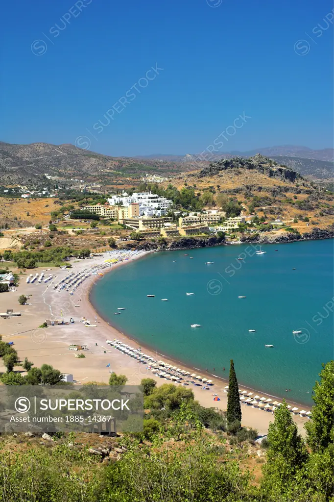 Greek Islands, Rhodes Island, Lardos, View over Lardos Beach and bay