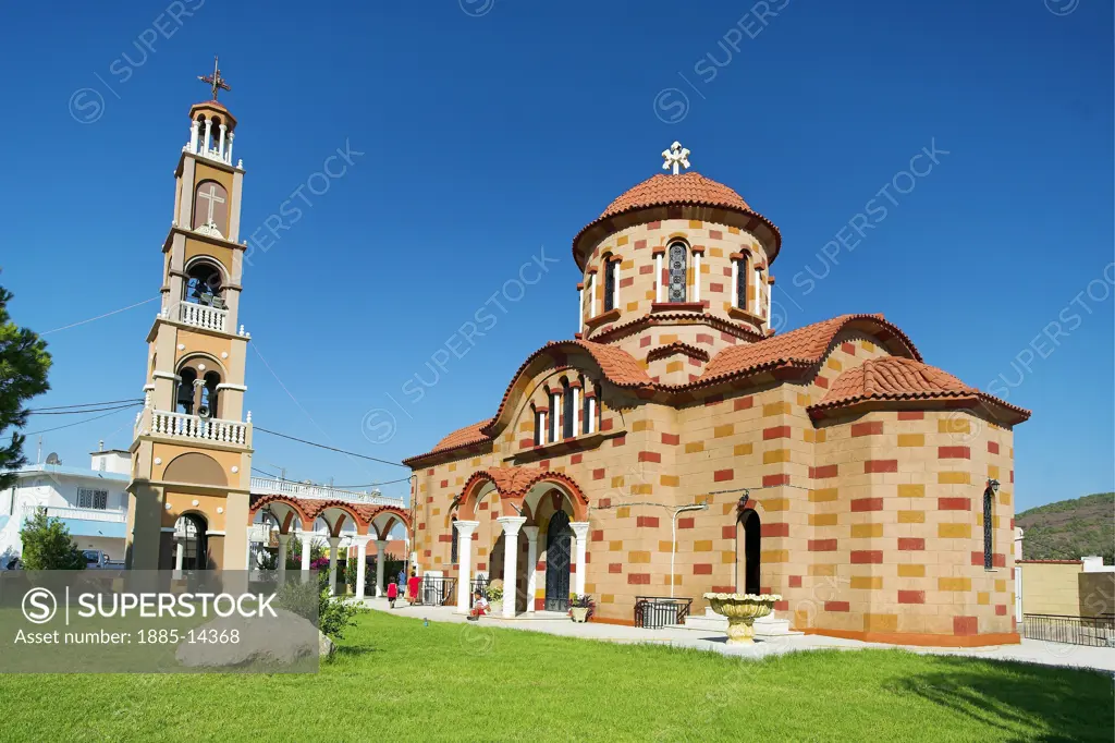 Greek Islands, Rhodes Island, Lindos - near, Church and belltower in Pilonas