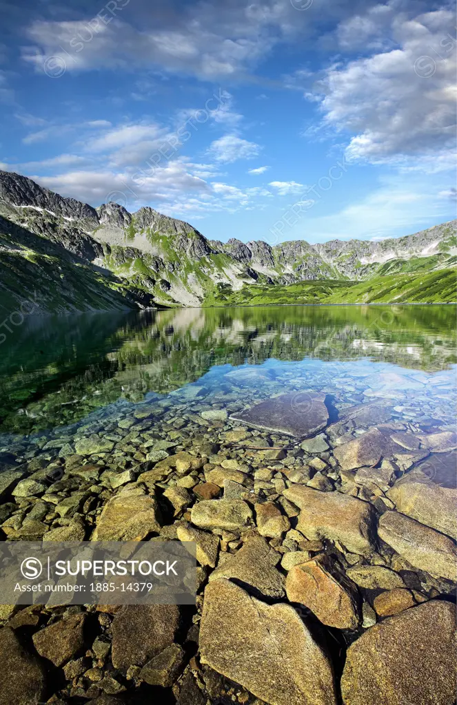 Poland, , Tatra Mountains , Lake scenery in Five Ponds Valley