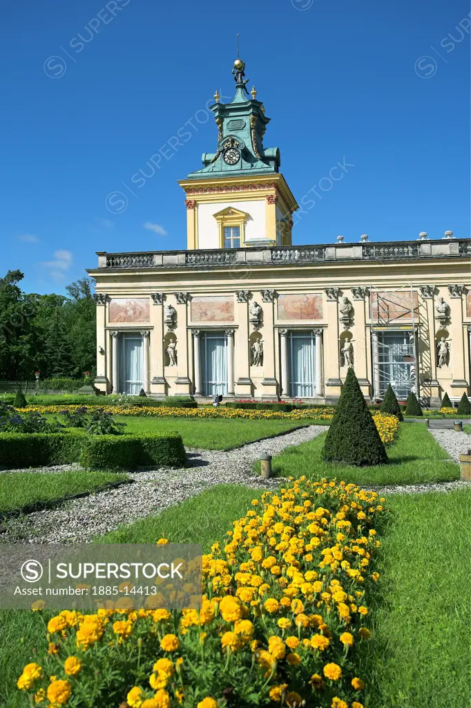Poland, , Warsaw, The Royal Palace in Wilanow - view from garden