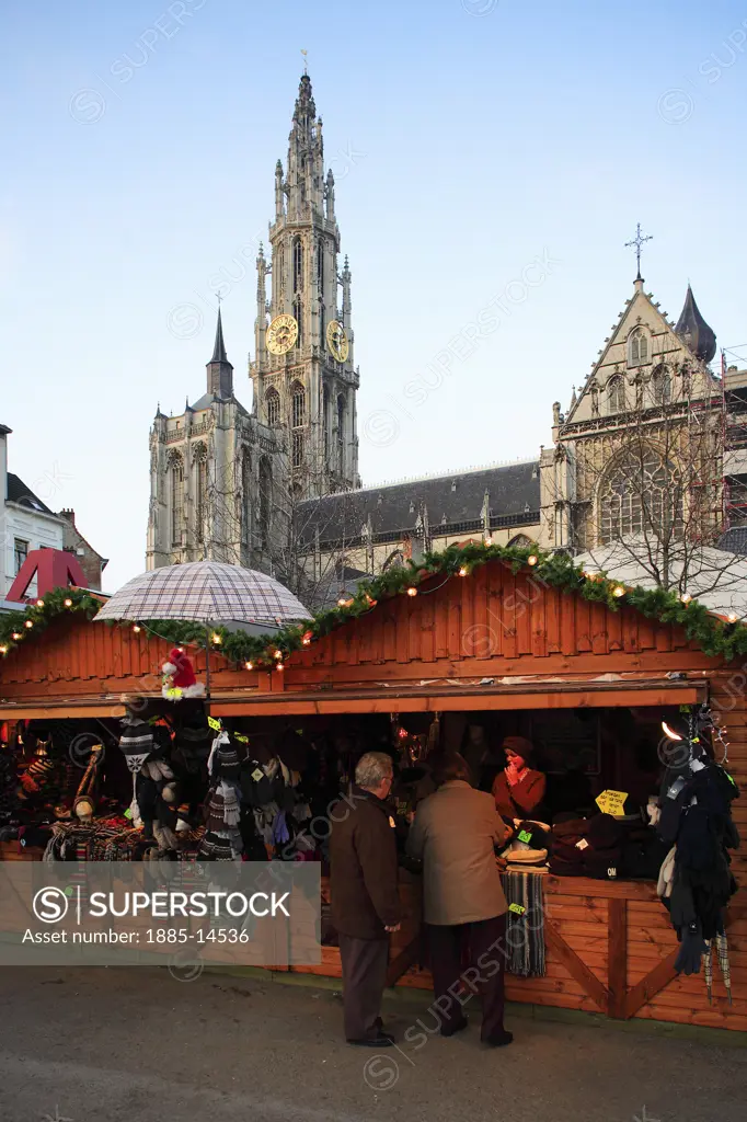 Belgium, Flanders, Antwerp, Christmas Market stall on Groenplaats