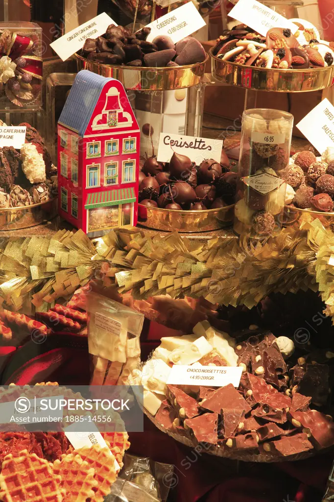 Belgium, Flanders, Brussels, Chocolate shop window