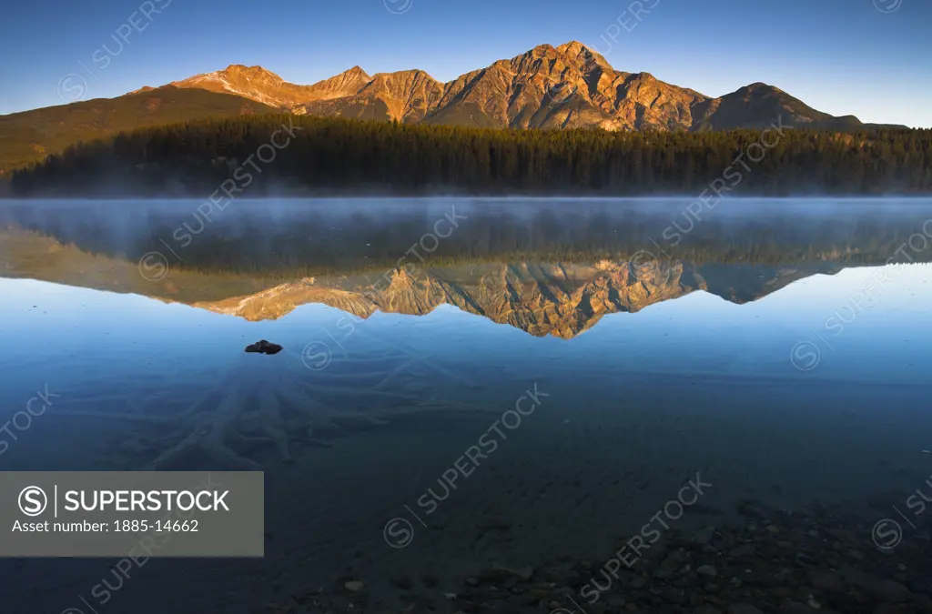 Canada, Alberta and The Rockies, Jasper National Park, Patricia Lake at dawn 