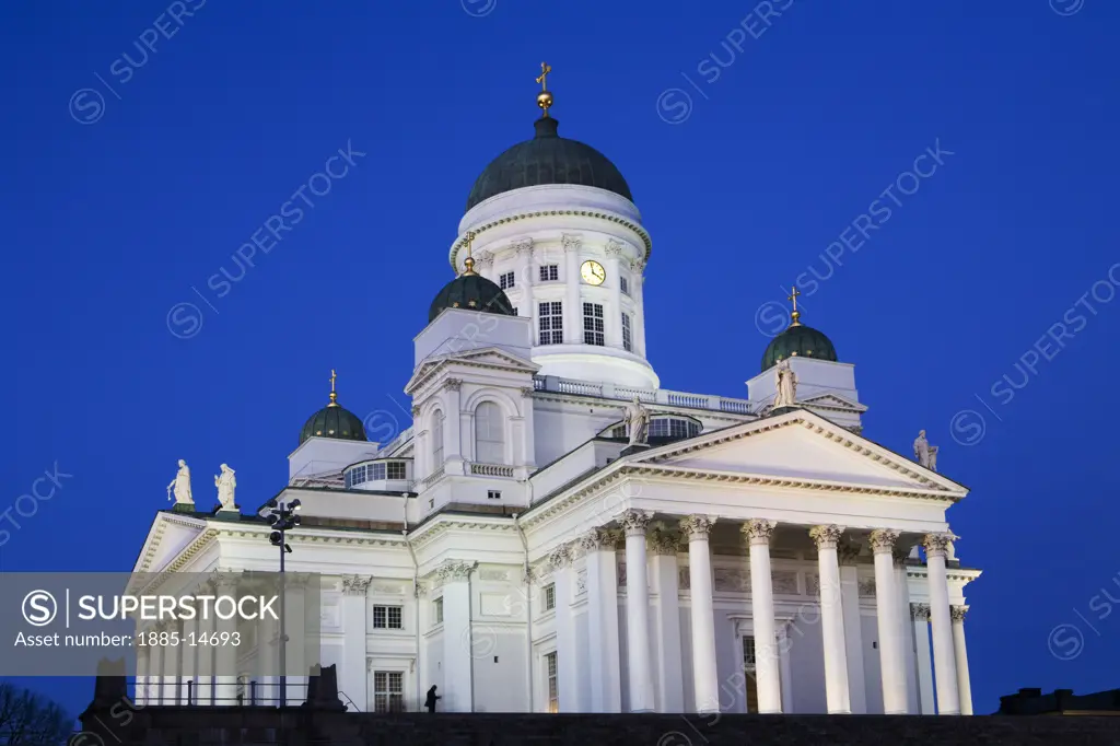 Finland, , Helsinki, Lutheran Cathedral at night