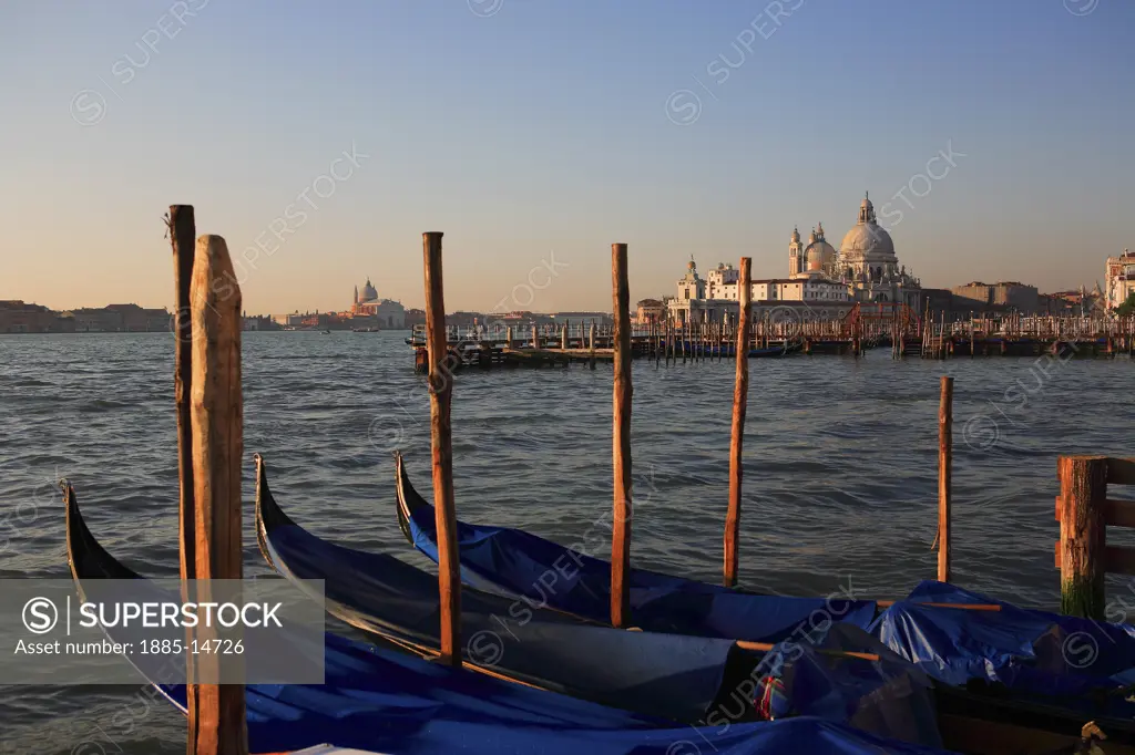 Italy, Veneto, Venice, Gondolas and the church of Santa Maria della Salute 