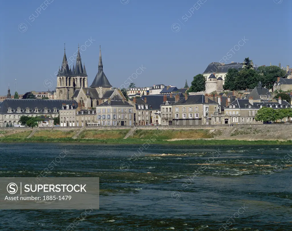 France, The Loire, Blois, View of town across  River Loire