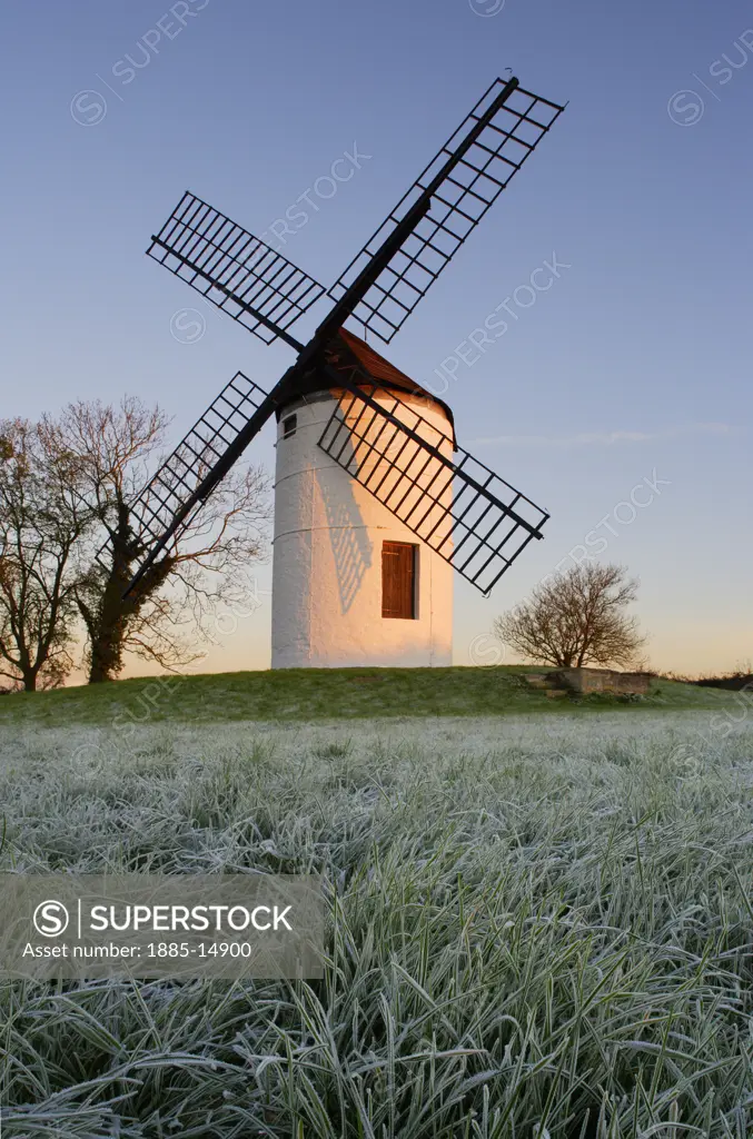 UK - England, Somerset, Axbridge, Ashton Windmill at sunrise in winter 