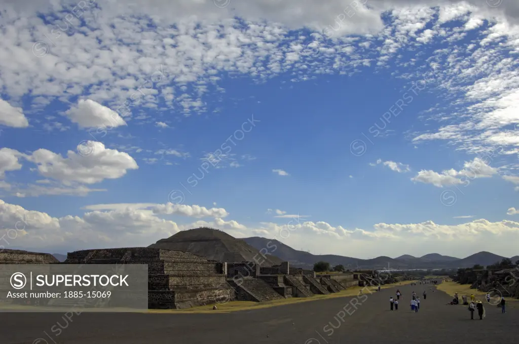 Mexico, , Teotihuacan, Ruins of Teotihuacan - Avenue of the Dead and Pyramid of the Sun