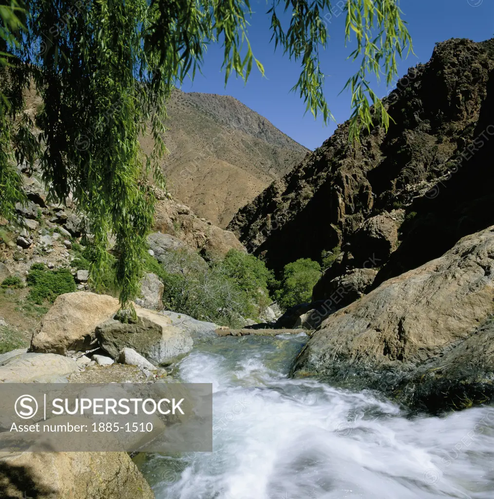 Morocco, Atlas Mountains, Setti Fatma - near, Mountain stream in Ourika Valley