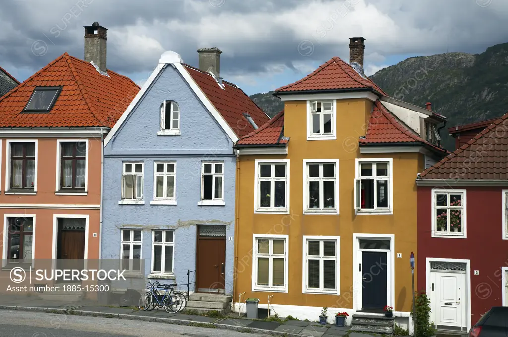 Norway, Hordaland, Bergen, Colourful houses