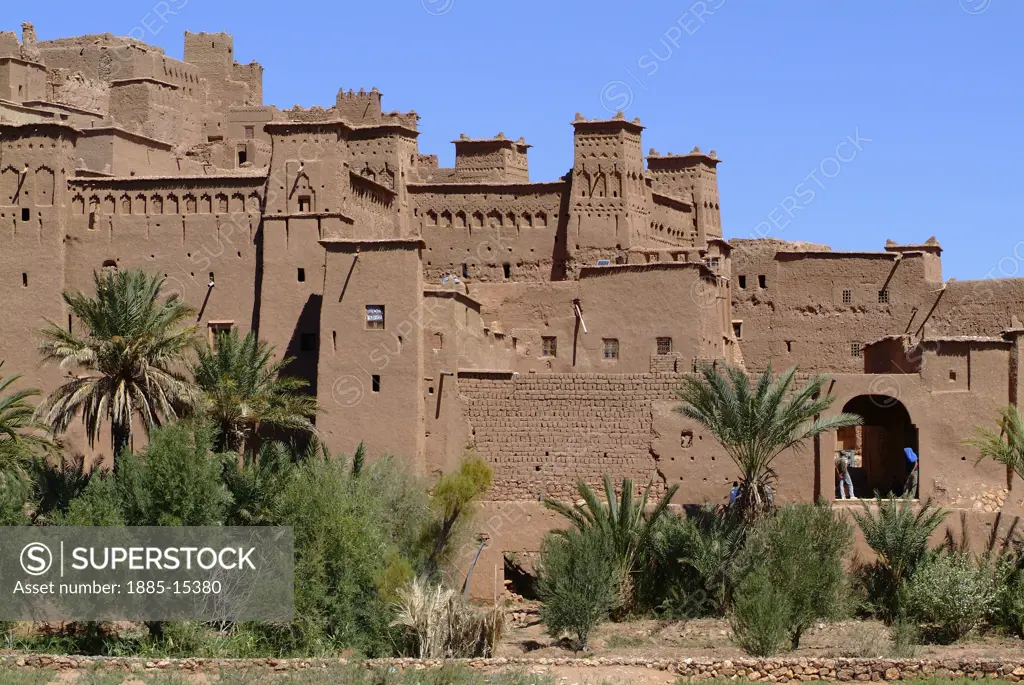 Morocco, Atlas Mountains, Ait Benhaddou, Detailed view of the kasbah